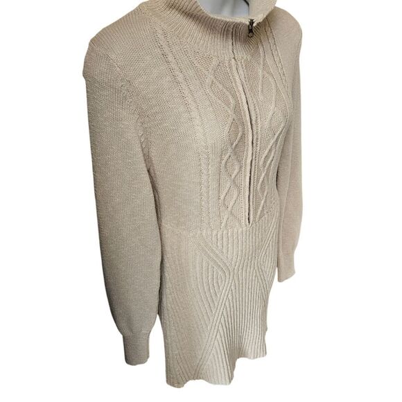 💥Free People XL Zip Front Cable Knit Sweater Mini Dress Beige Boho Cozy Chic - Picture 4 of 15